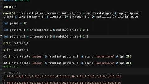 Experiment: linear congruential generators music in tidal cycles