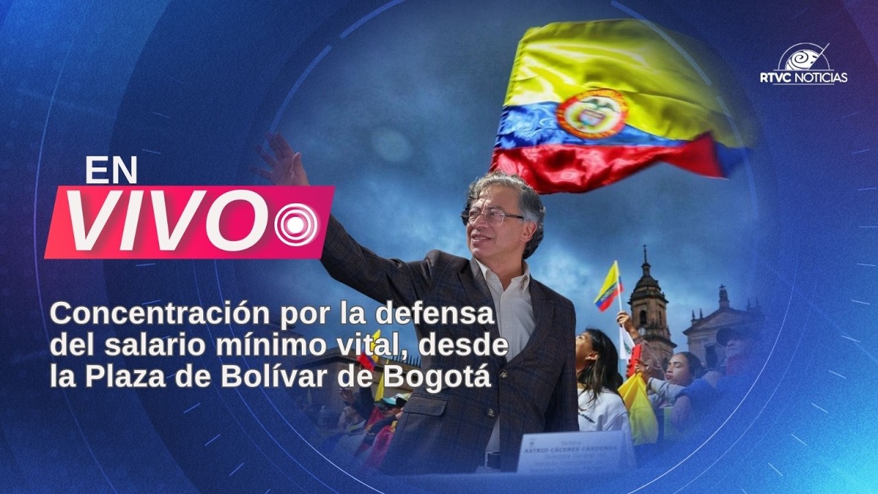 Concentración por la defensa del salario mínimo vital, desde la Plaza de Bolívar de Bogotá