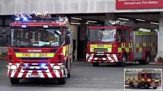 Fire engines in Dublin with siren, lights and horn sounds