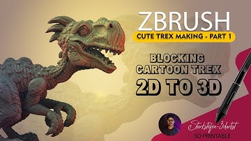 Cute TREX  3D printable  SCULPT step by step ZBRUSH TUTORIAL  part1