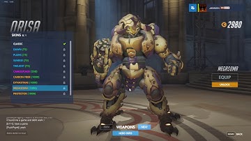 ALL Orisa Skins, Highlight Intros, Emotes, Voice Lines and Victory Poses - Overwatch