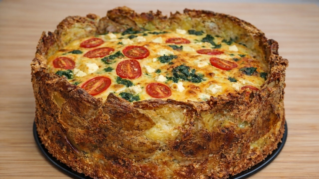 Киш с картофельным пюре (в средиземноморском стиле) | Простой рецепт без теста