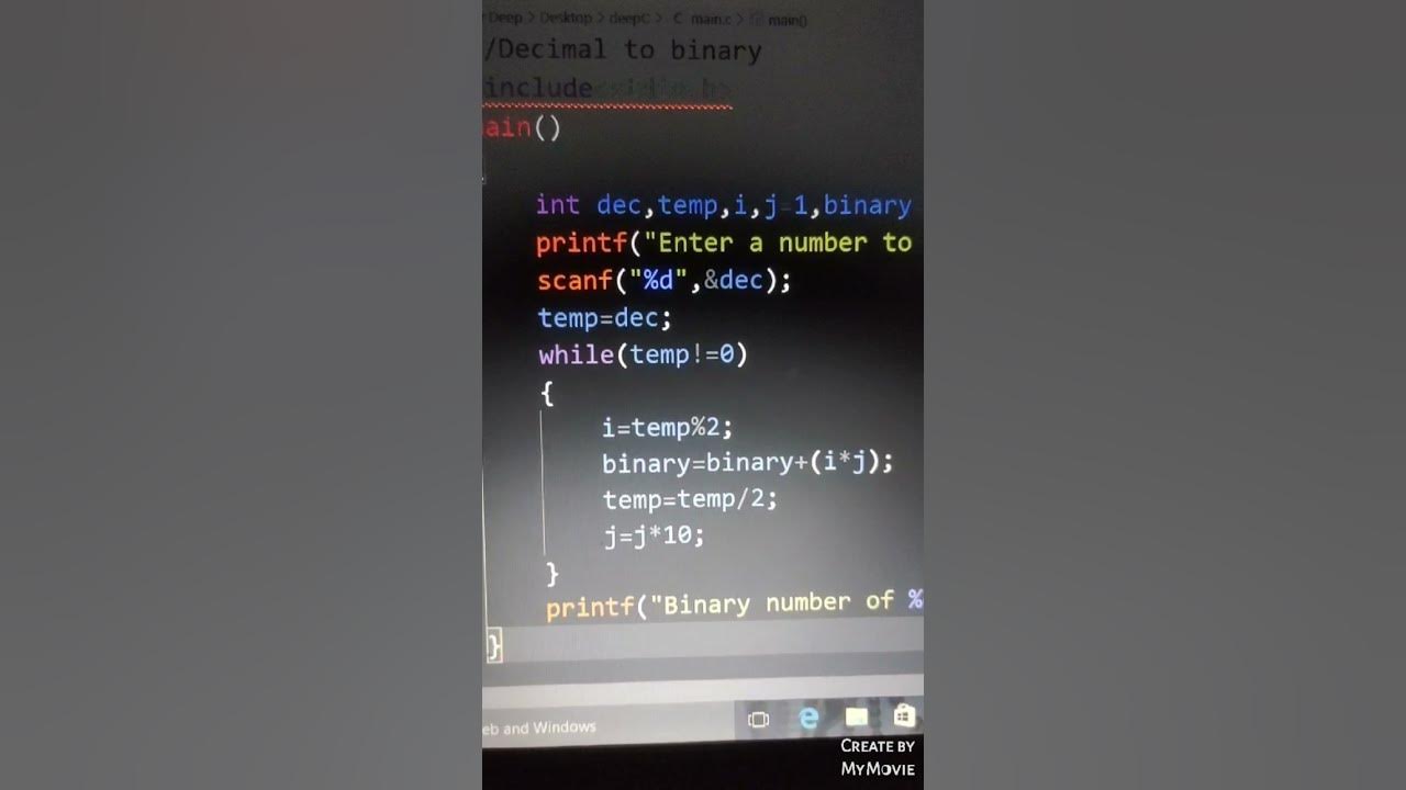 decimal to binary in C programming - YouTube