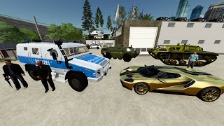 Police Chase Bad Guy with Gold Lamborghini and Army Tank | Farming Simulator 22