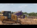 Amazing road building heavy duty Truck fastest soil unloading and Bulldozer pushing