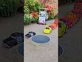 Red tractor pushing yellow pink taxi and red car in pit #jcbtoy #jcb #jcbjcb #jcbvideo #viral