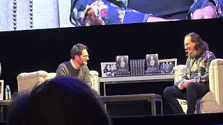 Paul Rudd in conversation with Geddy Lee.