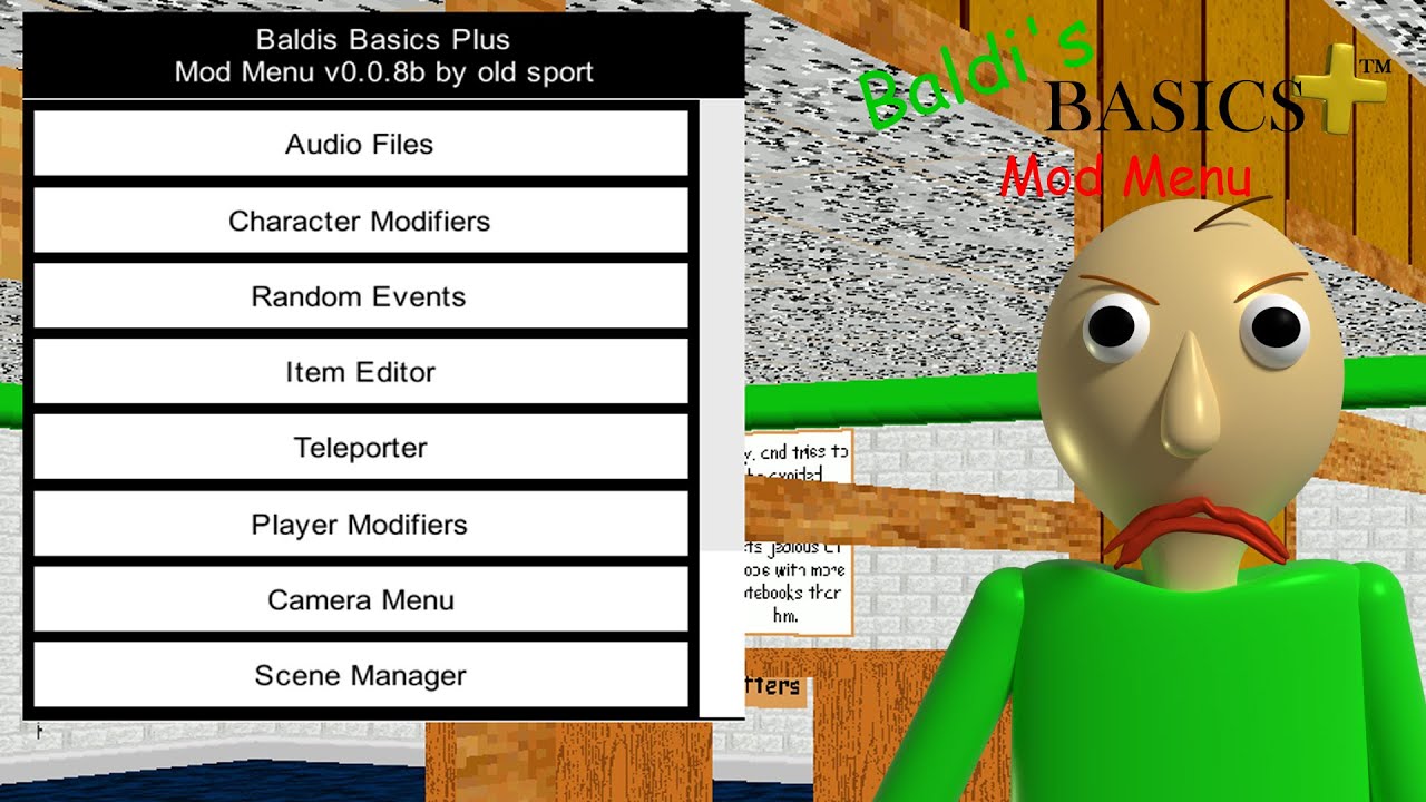 Baldi s basics mod android. БАЛДИ меню. Baldi Basics Mod menu. Baldi's Basics Plus 0. Baldi Basics Plus.