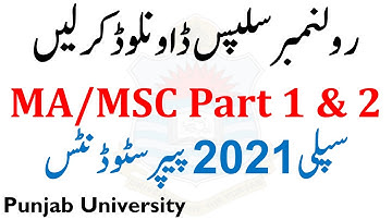 MA MSc Part 1 & 2 Supply 2021 Punjab University Roll No Slips Upload - Ma Msc Supply 2021 PU Slip