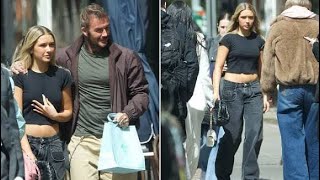David Beckham wraps arm around daughter Harper 14 during NYC shopping trip