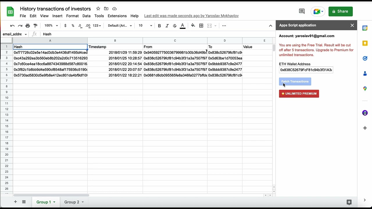 Crypto2Sheet: The Ultimate Google Sheet Add-On for Cryptocurrency Wallet Transaction Tracking