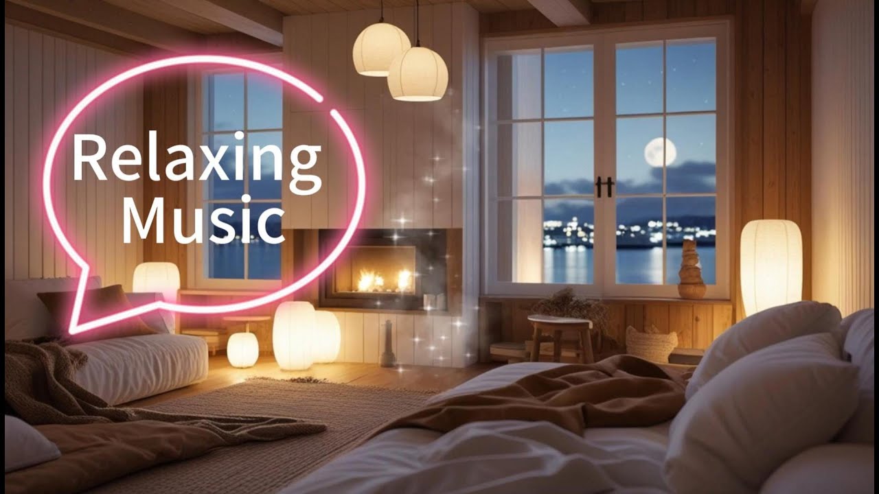 🌙 Winter Window Stillness 🛋️ Blinds & Moonbeams Night Sky Pulses ✨|Distant Village💡| Soothing Music