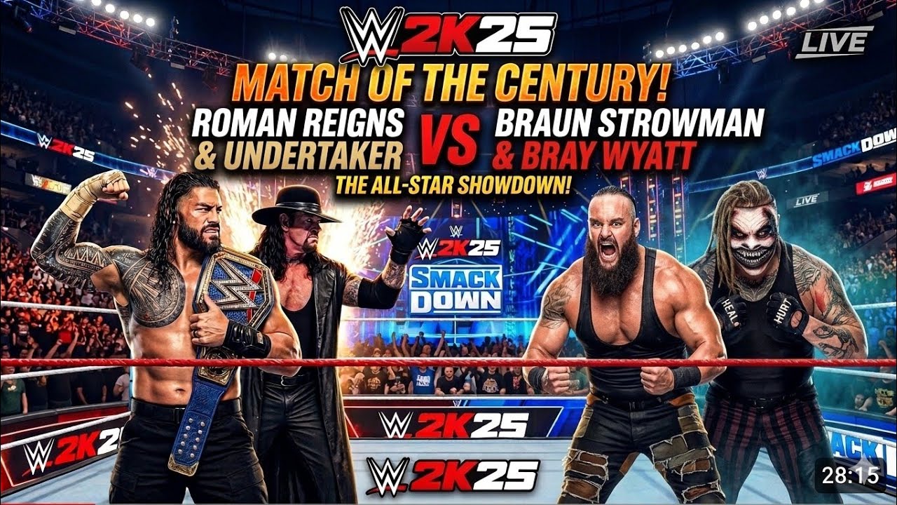 WWE 2K25 Roman Reigns & Undertaker Vs Braun Strowman & Bray Wyatt Match 