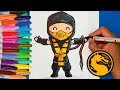 COMO DIBUJAR Y PINTAR A SCORPION DE MORTAL KOMBAT PASO A PASO