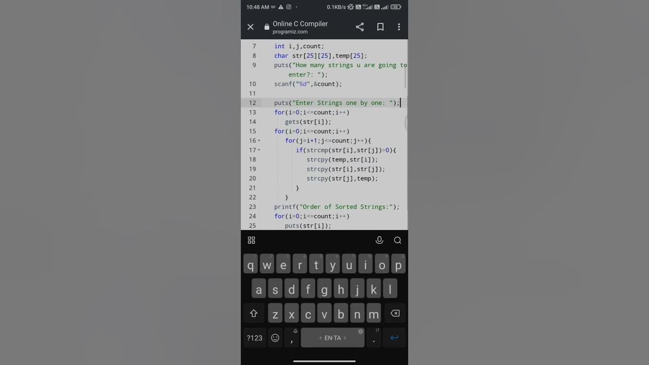 C Program to Sort set of strings in alphabetical order - YouTube