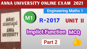 Engineering mathematics 1 MCQ | Unit II Implict function |  Part 2 | Anna University Online Exam