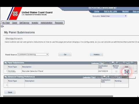 USCG Direct Access My Panel Submissions