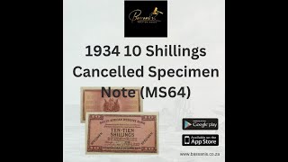 1934 10 Shillings Cancelled Specimen Note (MS64)