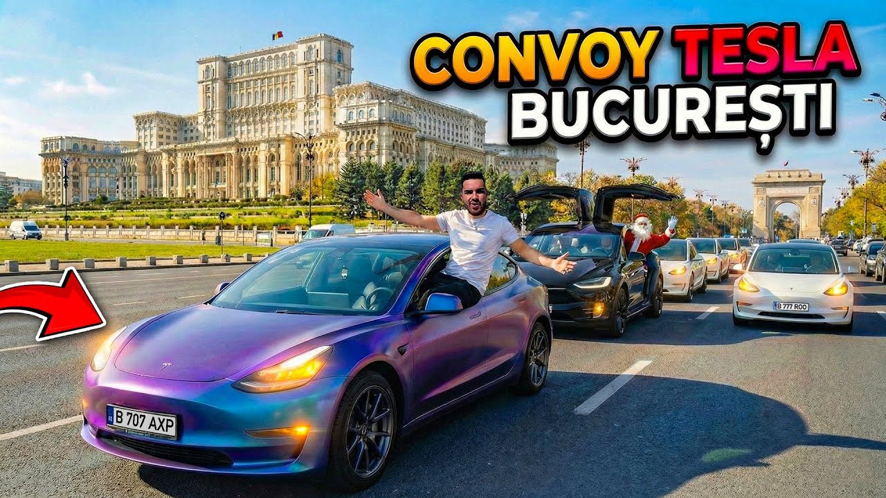 Am facut CONVOY cu 100 de Masini TESLA prin BUCUREȘTI