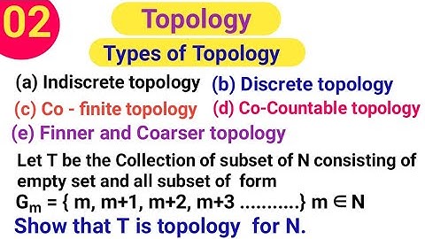 Topology l Types of Topology l Indiscrete and discrete topology ,Cofinite,Co- countable Topology