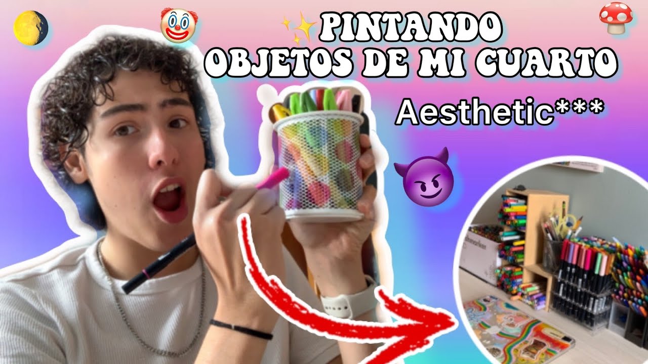 Pintando OBJETOS de mi cuarto con plumones 🌈🍃 *aesthetic*| Leo Study