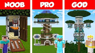 Minecraft Noob Vs Pro Vs God: Modern Tree House Build Challenge In Minecraft / Animation