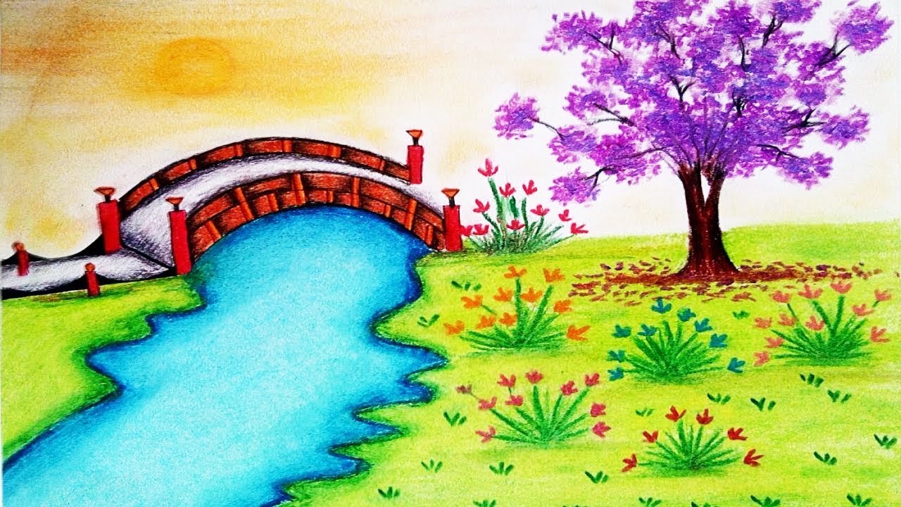 How To Draw Garden Scenery step by step Garden Drawing 