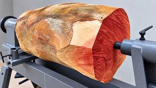 @Horror Wood Rotation  A Red Log on the Lathe – A Truly Spectacular Crafting Process!
