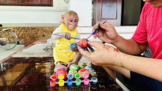 Bibi Was Excited and Happy to Decorate Easter Eggs With Dad!