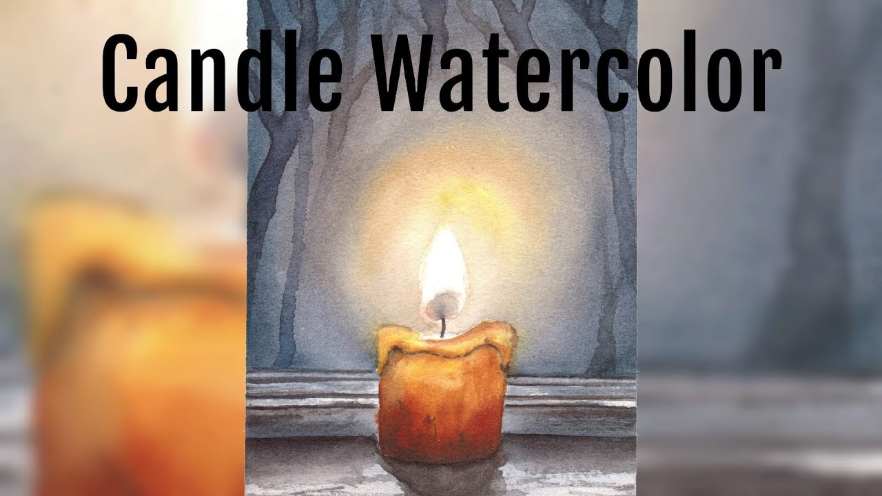 Candle light watercolor tutorial Luce di una candela acquerello