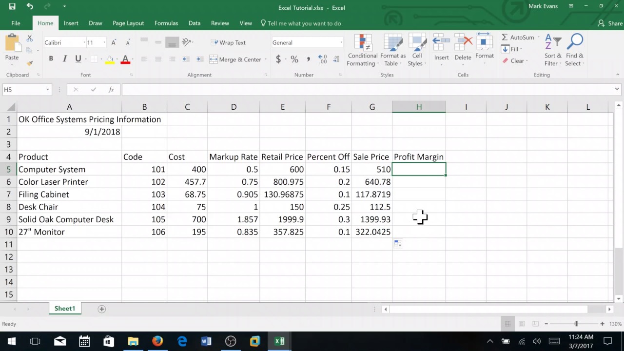 the report in excel