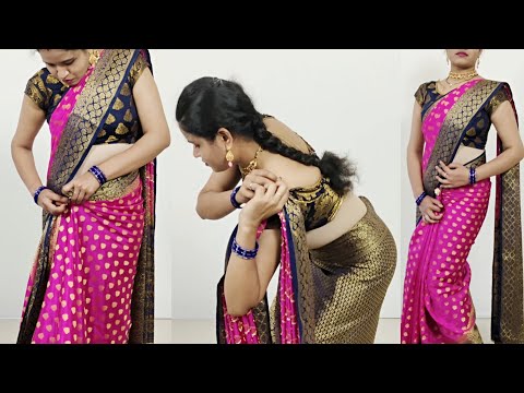 Beautiful silk saree draping with prefect pleat guide step by step for weddings | silk saree draping