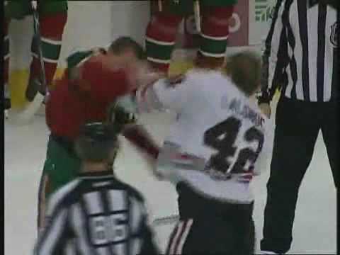 Shawn Lalonde vs Tyler Cuma from the Chicago Blackhawks at Minnesota Wild game on Sep 20, 2009. via www.hockeyfights.com