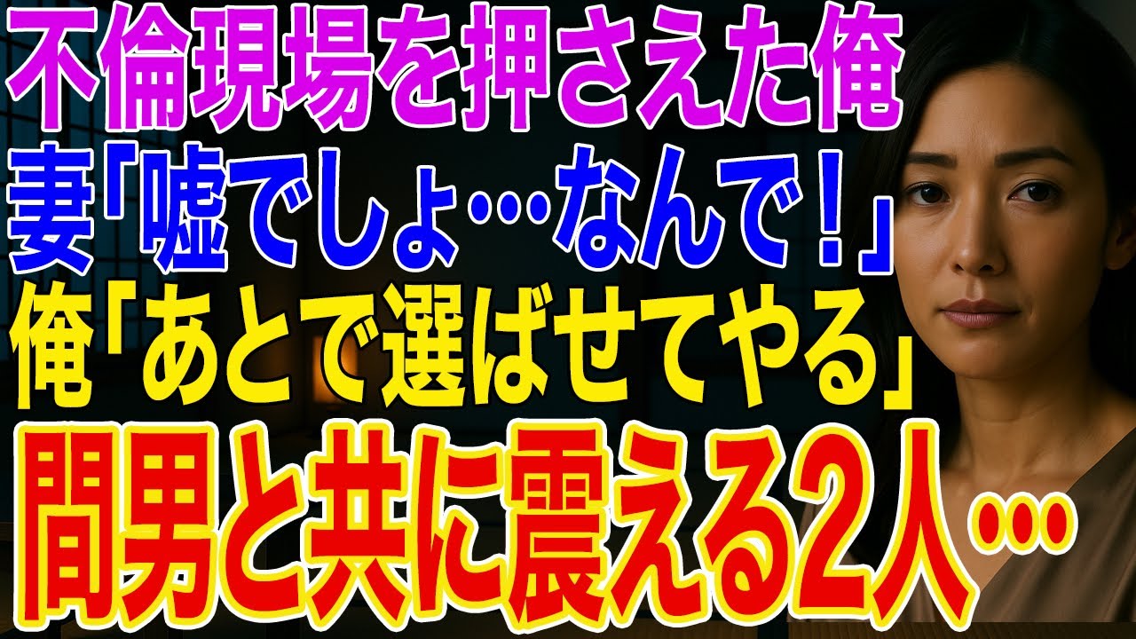 【修羅場】興信所と共に妻の不倫現場を押さえた俺➡妻「嘘でしょ…」俺「お前ら２人、外で待ってろ。あとで選ばせてやる」妻は間男と共に震え出し