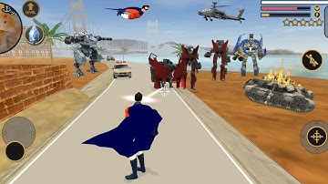 Vegas Crime Simulator (SuperHero Fight Red & Blue Robot Car) Robot Car Destroyed Army Tank - HD