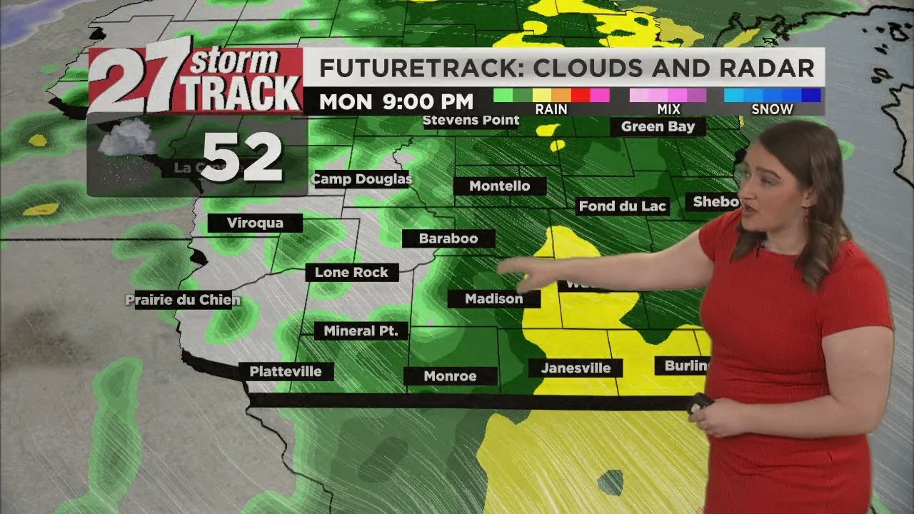 Cloudy, breezy and rainy through a mild start to the week - YouTube
