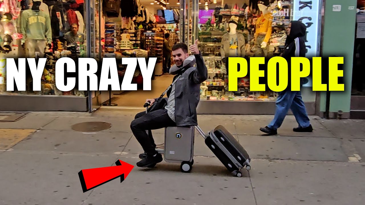 NYC Crazy People Riding Electric Suitcases!