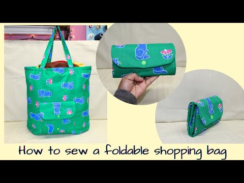 DIY Foldable Shopping Bag/How to sew a bag that folds into a pouch/DIY  Eco-friendly tote bag 