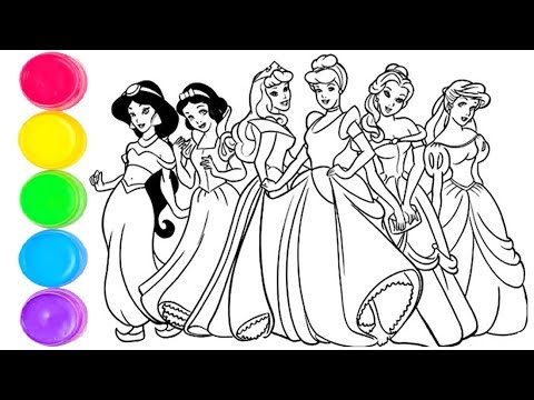 Disney Prensesleri Boyama |Prenses Simli Boyama ve Çizimi |Çocuklar İçin Kolay İngilizce