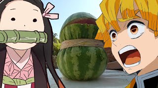 ZENITSU AND NEZUKO WATERMELON RUBBERBAND CHALLENGE (LIVE)