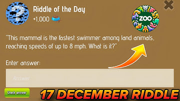 Riddle Of The Day Zoo 17 December | Zoo Riddle Of The Day | Riddle Of The Day Code Zoo