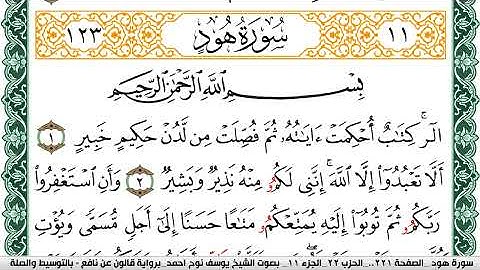 سورة هود مكتوبة يوسف نوح احمد Surah Hood برواية قالون عن نافع بالتوسيط والصلة