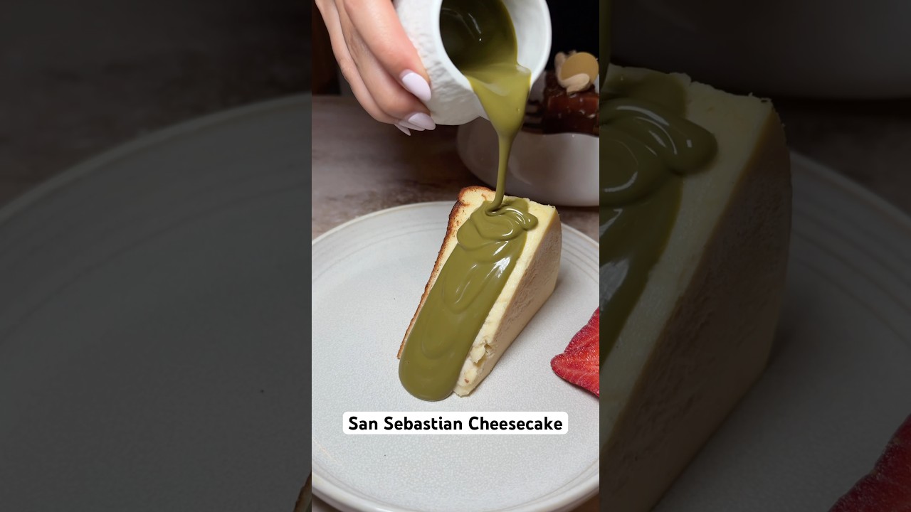 Time for San Sebastian Cheesecake with pistachio sauce 💚 From Tamasha Dubai 