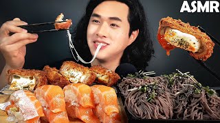 CHEESE TONKATSU & SOBA & SALMON SUSHI MUKBANG 치즈돈까스 메밀소바 연어초밥 먹방 ASMR EATING SOUNDS