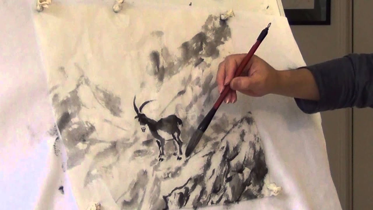 Auspicious Goat on the Mountain Chinese brush painting - YouTube