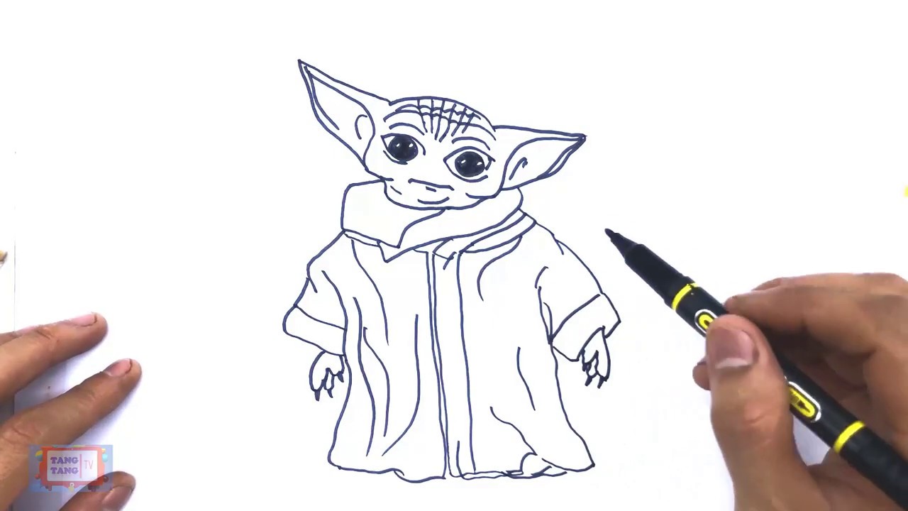 How to draw and color baby yoda - Baby yoda coloring page - Baby yoda ...