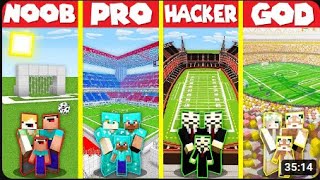 Minecraft Battle  FOOTBALL STADIUM HOUSE BUILD CHALLENGE   NOOB vs PRO vs HACKER vs GOD /mighty clay