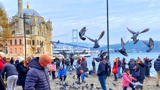 Площадь Ортакёй Стамбул 2022 |  Прогулка район Бешикташ, Мечеть Ортакёй (4К Стамбул зимой)