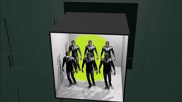 Elevator up and down with and without masks. Artistic simulation.