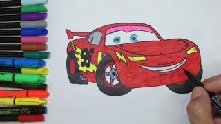 تعيلم الرسم للاطفال / كيفية رسم برق بنزين من فيلم كارز - How to Draw Lightning McQueen from Cars